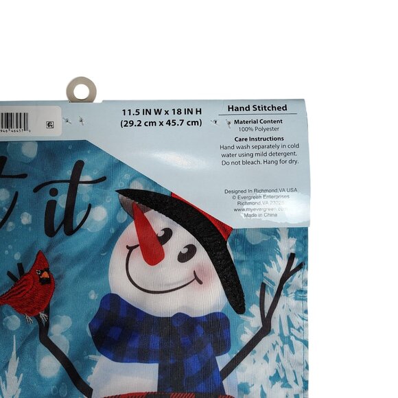Let It Snow Snowman 18 inch Double Sided Dimensional Embroidered Yard Flag - Picture 4 of 5